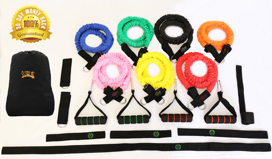 Resistance Bands | Exercise Bands Set - 7 SNAP PROOF Fitness Bands with Handles | Equipment Kit Great For Arms | Workout Legs and Butt